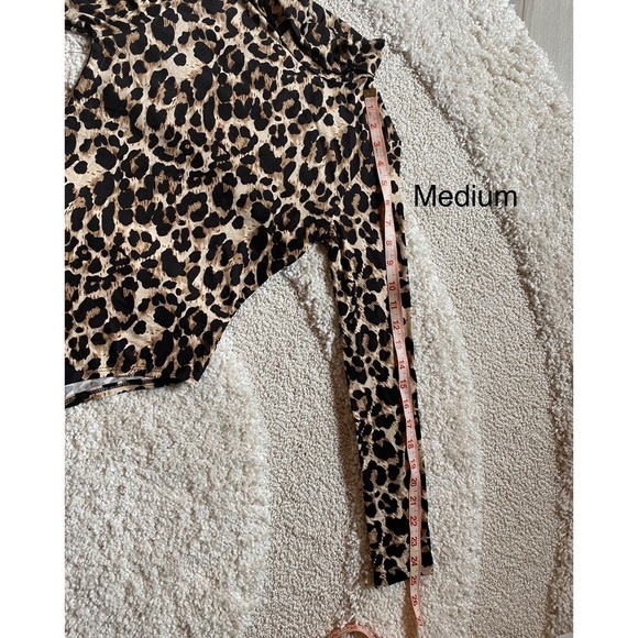 Black Tan Leopard bodysuit long sleeve mock neck size small New NWT - Picture 14 of 14